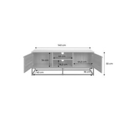 Sweeek - 140Cm Tv Unit Wooden Effect And Rounded Cane 2 Doors Retro Natural 140X40X55 Cm - thumbnail 7