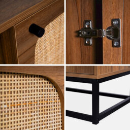 Sweeek - 140Cm Tv Unit Wooden Effect And Rounded Cane 2 Doors Retro Natural 140X40X55 Cm - thumbnail 4