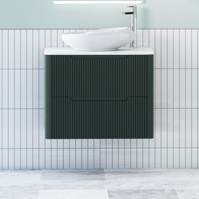 Royal Bathrooms Avenza 800mm Deep Moss Green Wall Hung Bathroom Countertop Vanity Unit 2 Drawer With Nova Basin - image 1