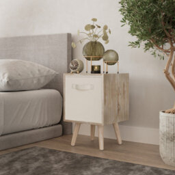 Urbn-Living Urbnliving 51Cm Height Antique Oak Wooden Cube Storage Bookcase Cream  Inserts Scandinavian Pine Legs