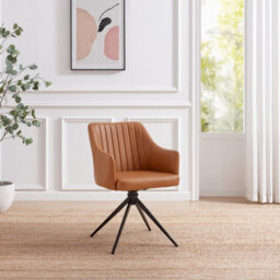 Furniturebox Uk Calla Tan Faux Leather Swivel Office Chair - thumbnail 2