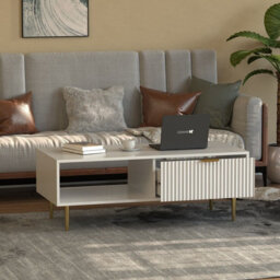 Hygrad Built to Survive Wooden Coffee Table White For Living Room With Storage Drawer Modern Gold Legs