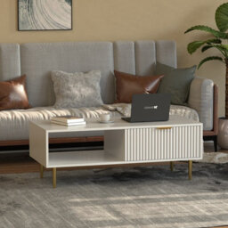 Hygrad Built to Survive Wooden Coffee Table White For Living Room With Storage Drawer Modern Gold Legs - thumbnail 6