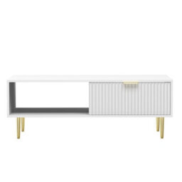 Hygrad Built to Survive Wooden Coffee Table White For Living Room With Storage Drawer Modern Gold Legs - thumbnail 4