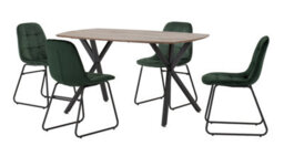 Seconique Athens Dining Set Medium Oak Effect Black With Green Velvet Chairs - thumbnail 1