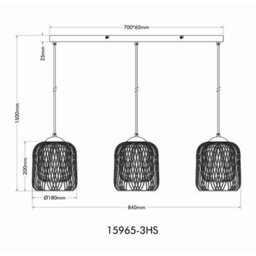 Luminosa Lighting Luminosa Dichti Bar Pendant Ceiling Light Matt Black 3X E27 - thumbnail 6