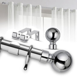 Imperial Rooms Curtain Pole - Metal Extendable Rod Heavy Duty Plain Ball Finish Chrome, (L)1.2-2.1M (Dia)28mm - thumbnail 1