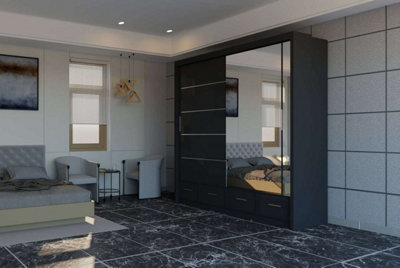 Sliding Wardrobes 4 u LTD Modern High Gloss And Mirrored Sliding Wardrobe Black 203Cm - image 1