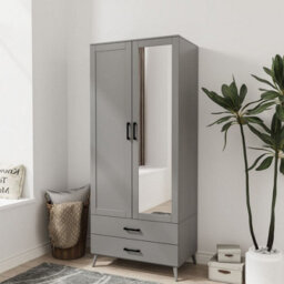 Urbn-Living Urbnliving 180Cm Height Grey Wardrobe With Mirror White 2 Door 2 Drawer Bedroom Clothes Storage Hanging Rail - thumbnail 1