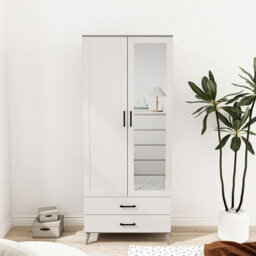Urbn-Living Urbnliving 180Cm Height Grey Wardrobe With Mirror White 2 Door 2 Drawer Bedroom Clothes Storage Hanging Rail - thumbnail 2