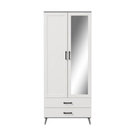 Urbn-Living Urbnliving 180Cm Height Grey Wardrobe With Mirror White 2 Door 2 Drawer Bedroom Clothes Storage Hanging Rail - thumbnail 5