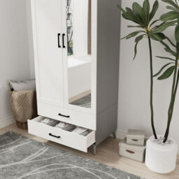 Urbn-Living Urbnliving 180Cm Height Grey Wardrobe With Mirror White 2 Door 2 Drawer Bedroom Clothes Storage Hanging Rail - thumbnail 6