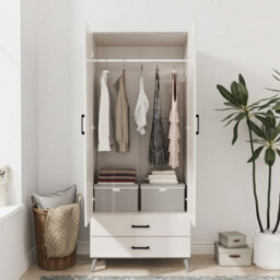 Urbn-Living Urbnliving 180Cm Height Grey Wardrobe With Mirror White 2 Door 2 Drawer Bedroom Clothes Storage Hanging Rail - thumbnail 3