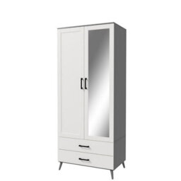 Urbn-Living Urbnliving 180Cm Height Grey Wardrobe With Mirror White 2 Door 2 Drawer Bedroom Clothes Storage Hanging Rail - thumbnail 4