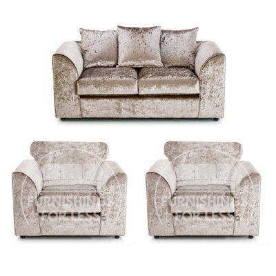 Furnishings For Less UK Crystal Crushed Velvet 3 Piece Sofa Set - 2 1 1 Mink - Scatter Back - image 1
