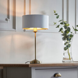 Luminosa Lighting Luminosa Highclere 1 Light Table Lamp Antique Brass Plate, Vintage White Fabric - thumbnail 5