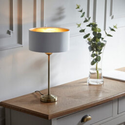 Luminosa Lighting Luminosa Highclere 1 Light Table Lamp Antique Brass Plate, Vintage White Fabric - thumbnail 2