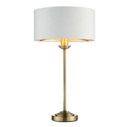 Luminosa Lighting Luminosa Highclere 1 Light Table Lamp Antique Brass Plate, Vintage White Fabric - thumbnail 1