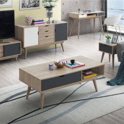 Timber Art Design Alford Scandinavian Low Coffee Table Living Room Sonoma Oak & Grey
