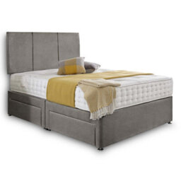 Dining Tables Chelsea Headboard Divan Set, 2 Drawer On Same Side With Sprung 1500 Comfort Mattress - Plush Grey - King - thumbnail 4
