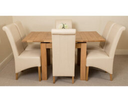 That's Furniture Richmond 90Cm - 150Cm Square Oak Extending Dining Table And 6 Chairs Dining Set With Montana Ivory Leather Chairs - thumbnail 2