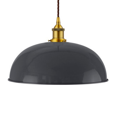 Slate Grey Worcester Painted Dome Pendant Light With Antique Gold Lamp Holder And Brown Twisted Cable - Se Home - image 1