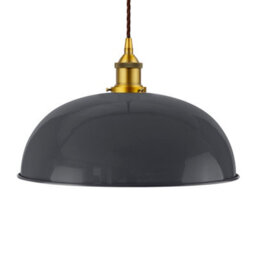 Slate Grey Worcester Painted Dome Pendant Light With Antique Gold Lamp Holder And Brown Twisted Cable - Se Home