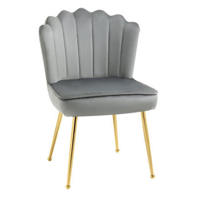 Grey Velvet-Feel Shell Luxe Accent Chair Home Bedroom Lounge With Metal Legs - image 1