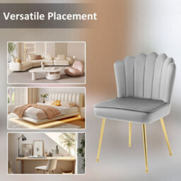 Grey Velvet-Feel Shell Luxe Accent Chair Home Bedroom Lounge With Metal Legs - thumbnail 5