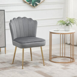 Grey Velvet-Feel Shell Luxe Accent Chair Home Bedroom Lounge With Metal Legs - thumbnail 4
