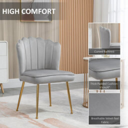 Grey Velvet-Feel Shell Luxe Accent Chair Home Bedroom Lounge With Metal Legs - thumbnail 6