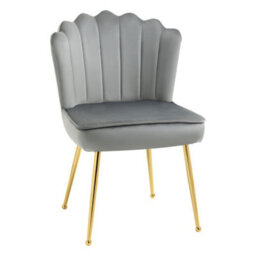 Grey Velvet-Feel Shell Luxe Accent Chair Home Bedroom Lounge With Metal Legs - thumbnail 1