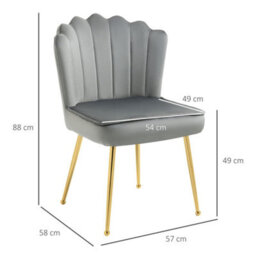 Grey Velvet-Feel Shell Luxe Accent Chair Home Bedroom Lounge With Metal Legs - thumbnail 2