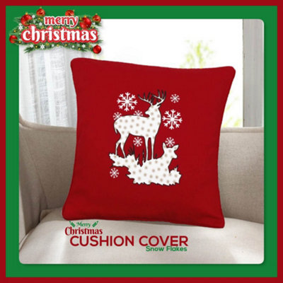 CHILIMILII Christmas Cushion Cover 100% Cotton Merry Xmas Decorative Square Cushion Cases Pack Of 2