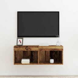 Berkfield Tv Wall Cabinet With Led Lights Old Wood 80X30X30 Cm - thumbnail 5