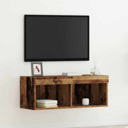 Berkfield Tv Wall Cabinet With Led Lights Old Wood 80X30X30 Cm - thumbnail 1