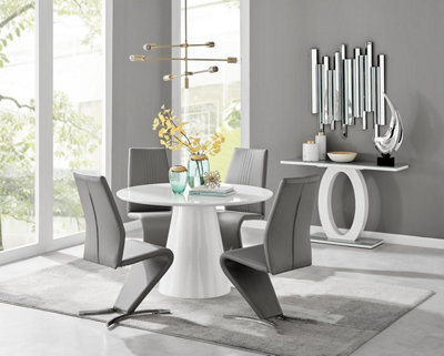 Furniturebox Uk Palma White High Gloss Round Dining Table & 4 Grey Willow Chairs - image 1