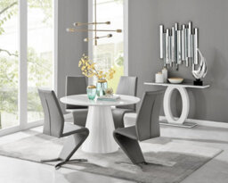 Furniturebox Uk Palma White High Gloss Round Dining Table & 4 Grey Willow Chairs - thumbnail 1