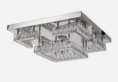Led Ceiling Light Crystal Flush Mount Silver 55 Cm Cool White - image 1