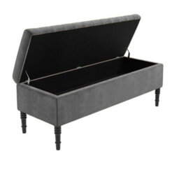 180Cm Paris Striped Ottoman Storage Bench- Plush Velvet Shoe Bench - Grey Upholstery Footstool With Storage - thumbnail 5
