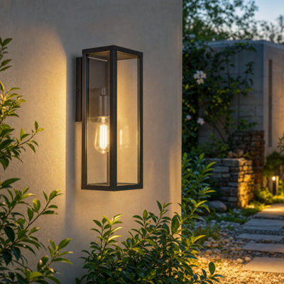 Led Rectangular Outdoor Wall Light - Clear Metal Lantern Garden Lamp