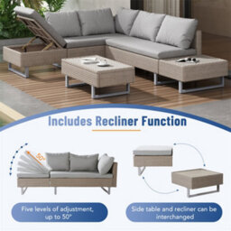 Abrihome Mixed Khaki Rattan Corner Sofa Set,industrial Style,with Coffee Table,garden Furniture Set,anti-Uv Cushions Removable Covers,khaki - thumbnail 2