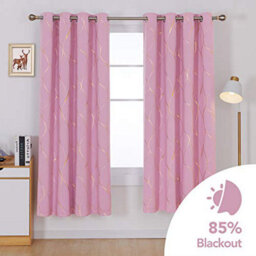 Deconovo Eyelet Room Darkening Curtains, Gold Wave Foil Printed Blackout Curtains For Windows, 66 X 72 Inch (W X L), Pink, 1 Pair - thumbnail 2