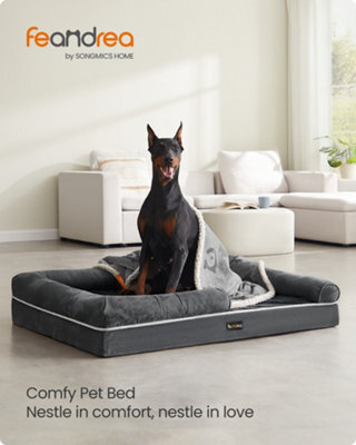 LEDREM Orthopedic Dog Bed, Dog Sofa With Sides, Removable Washable Cover, 120 X 85 X 18 Cm, Non-Slip Bottom, Dark Grey - image 1