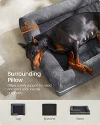LEDREM Orthopedic Dog Bed, Dog Sofa With Sides, Removable Washable Cover, 120 X 85 X 18 Cm, Non-Slip Bottom, Dark Grey - thumbnail 4