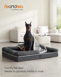 LEDREM Orthopedic Dog Bed, Dog Sofa With Sides, Removable Washable Cover, 120 X 85 X 18 Cm, Non-Slip Bottom, Dark Grey - thumbnail 1