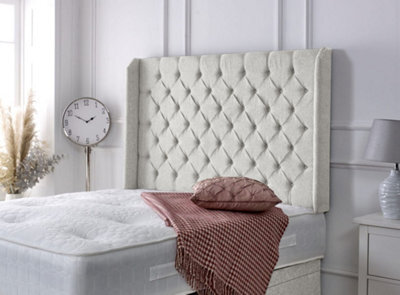 "Slumbre Chesterfield Winged Chenille 5Ft Kingsize 36"" Headboard - Stone"