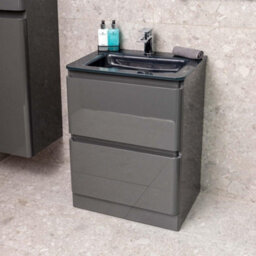 Plum&clay Marvel Gloss Dark Grey Floor Standing Bathroom Vanity Unit With Grey Glass Basin (W)600mm - thumbnail 8
