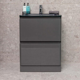 Plum&clay Marvel Gloss Dark Grey Floor Standing Bathroom Vanity Unit With Grey Glass Basin (W)600mm - thumbnail 3