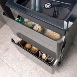 Plum&clay Marvel Gloss Dark Grey Floor Standing Bathroom Vanity Unit With Grey Glass Basin (W)600mm - thumbnail 4